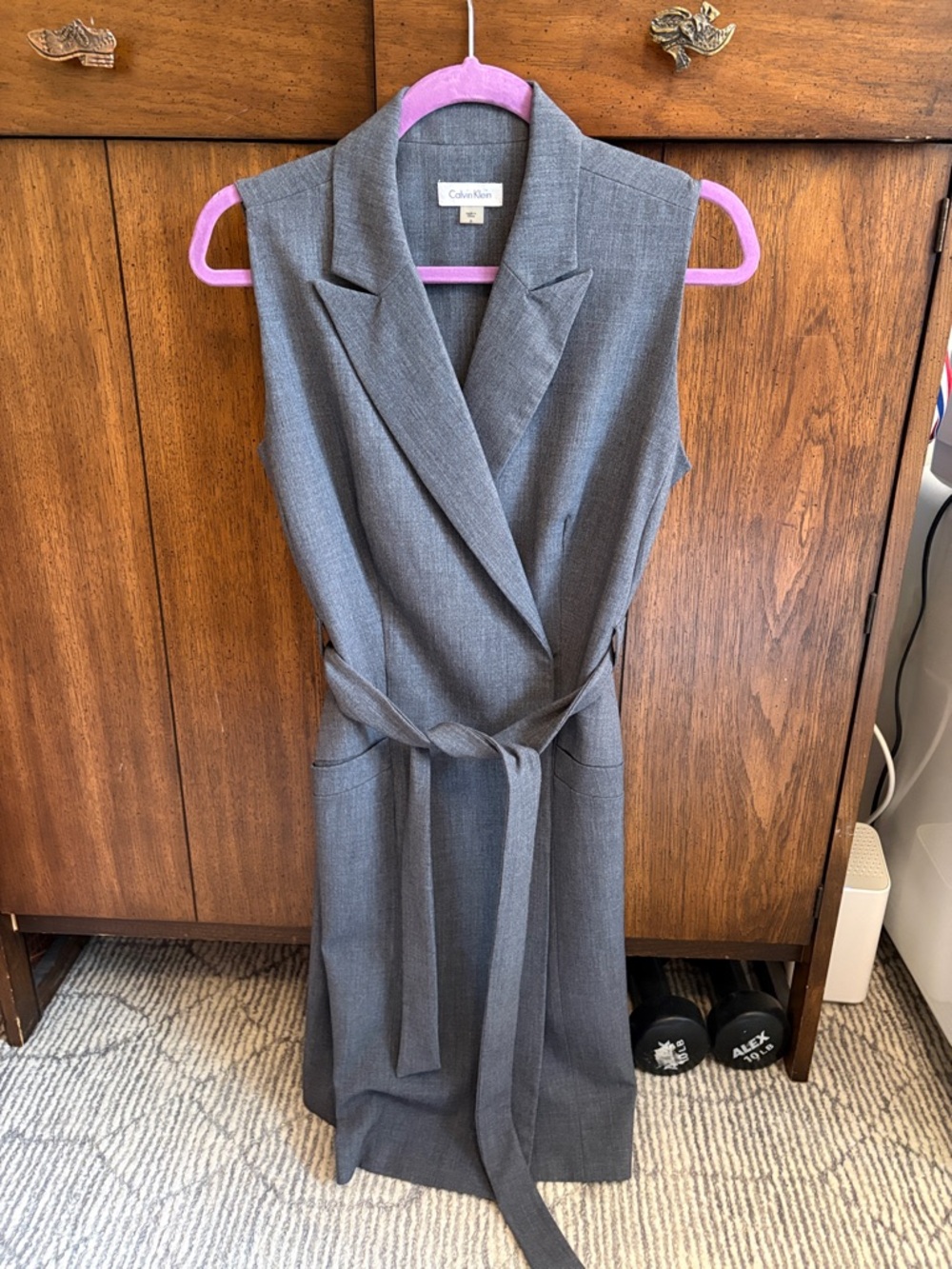 Calvin Klein Gray Sleeveless Wrap Belted Dress